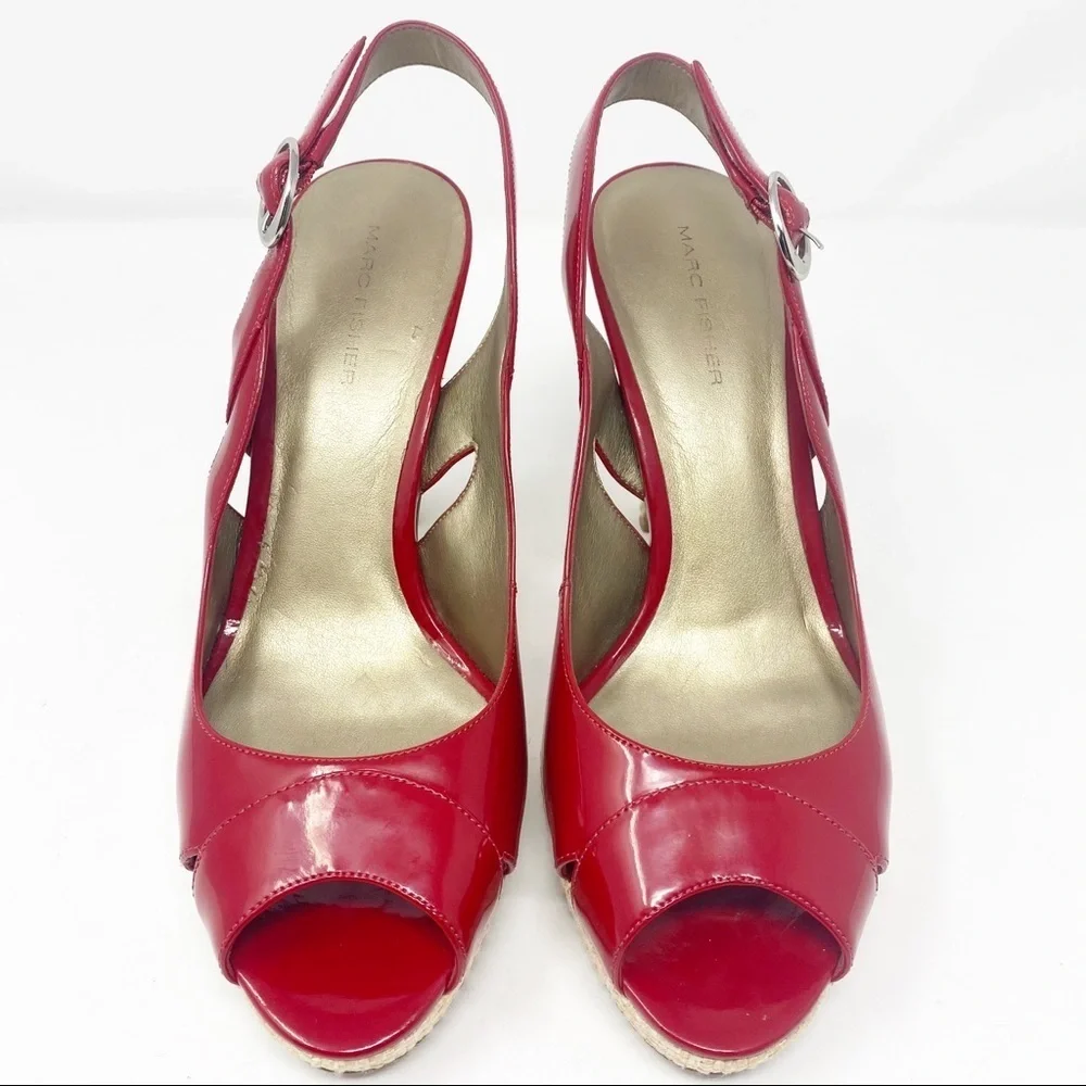 MARC FISHER Open Toe Patent Leather Platforms 8